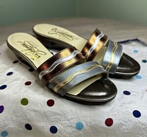 Johansen Metallic Leather Slide Sandals Silver Bronze Gold Women's 6.5 N